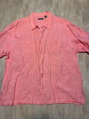 Cubavera Linen Blend Short Sleeve Shirt Pink XXL. Beachwear